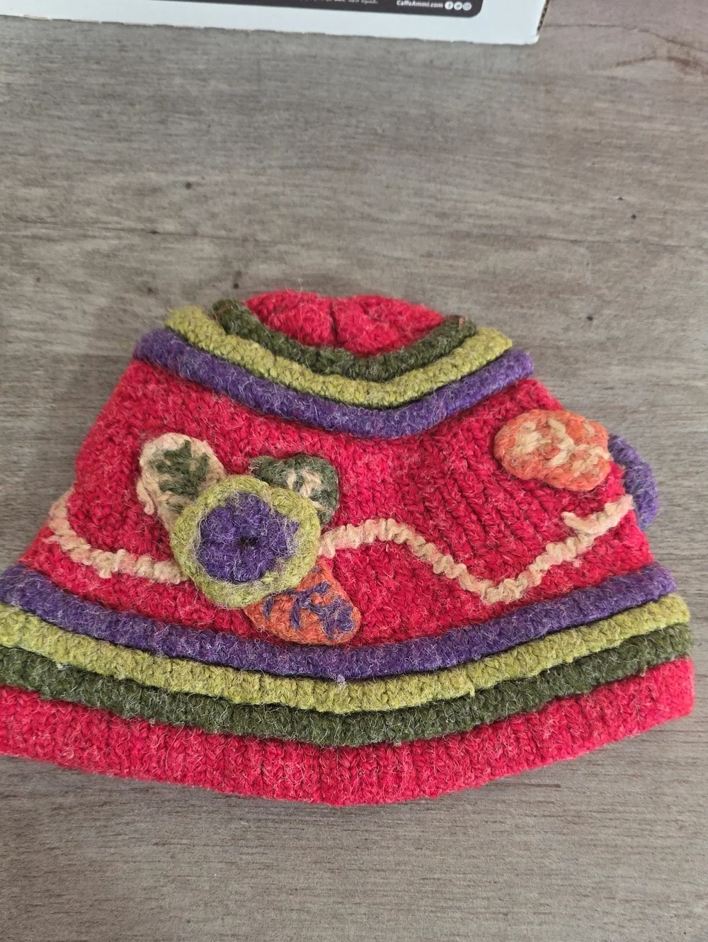 Kids Red Floral Knit Beanie Hat